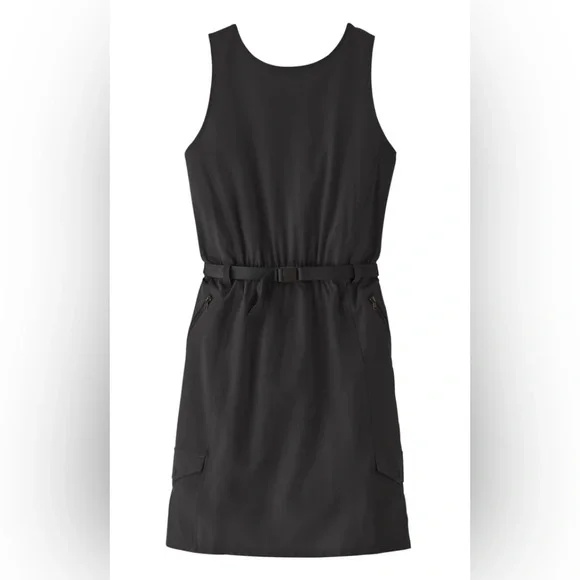 EUC [Patagonia] Fleetwith Belted Sleeveless Tank Pocketed Dress Black Women’s XL - Picture 3 of 14